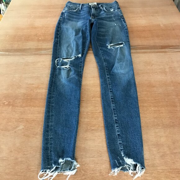 Agolde Skinny Crop Jeans Women 24 Blue Distressed Destroyed Hem Mid Rise Hippie